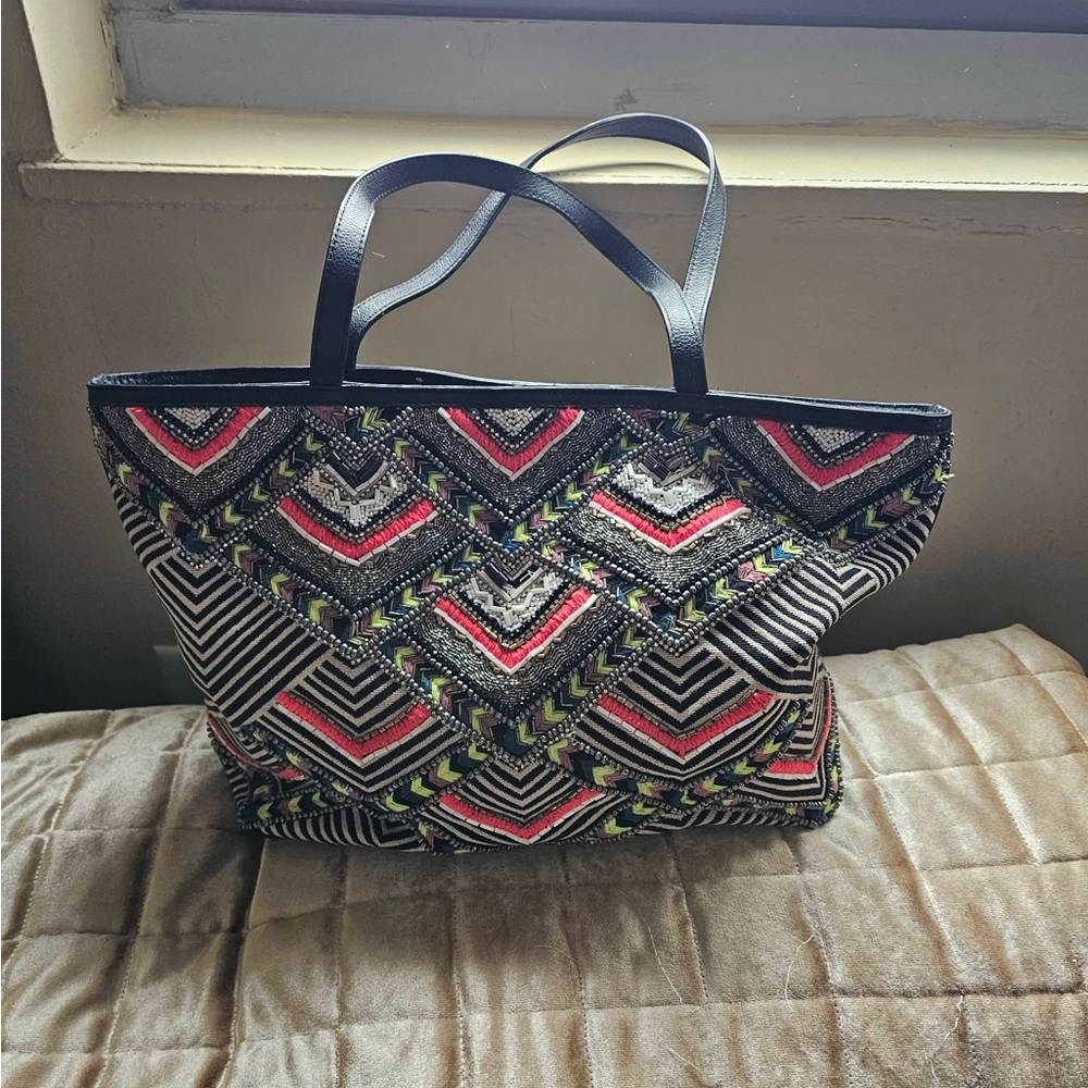 Rebecca Minkoff Black and Pink Geometric Tote